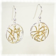 Silver wire disc with gold highlight earrings